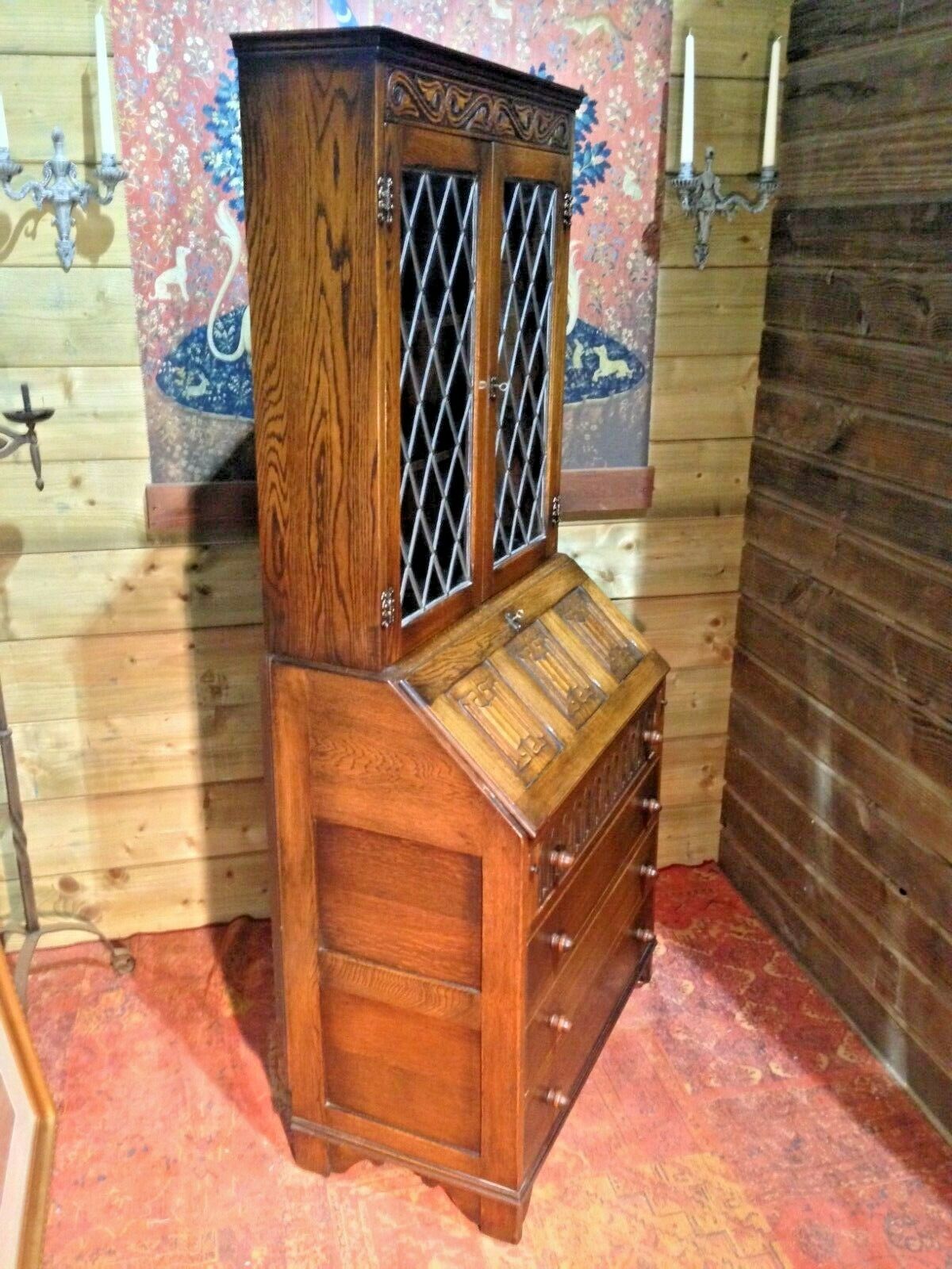 424.....Vintage Oak Bureau Bookcase / Old Charm Style Bureau Bookcase ( SOLD )