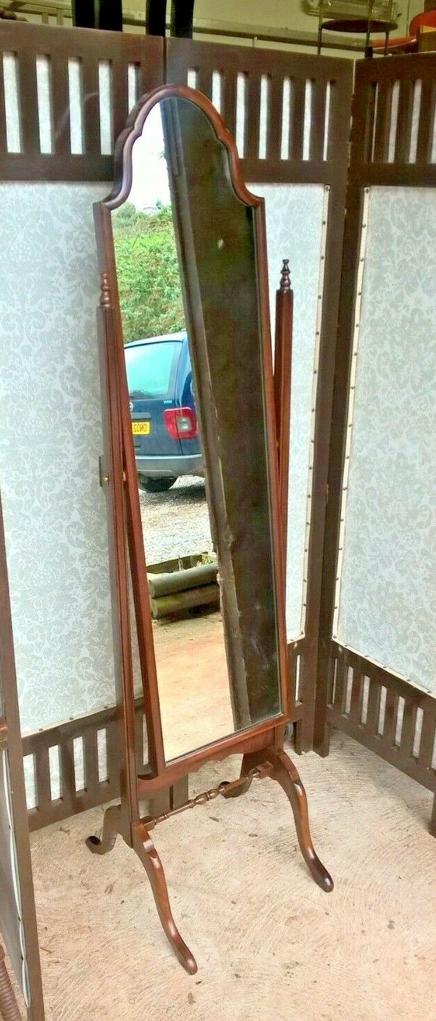 Vintage Mahogany Cheval Mirror / Queen Anne Style Mirror
