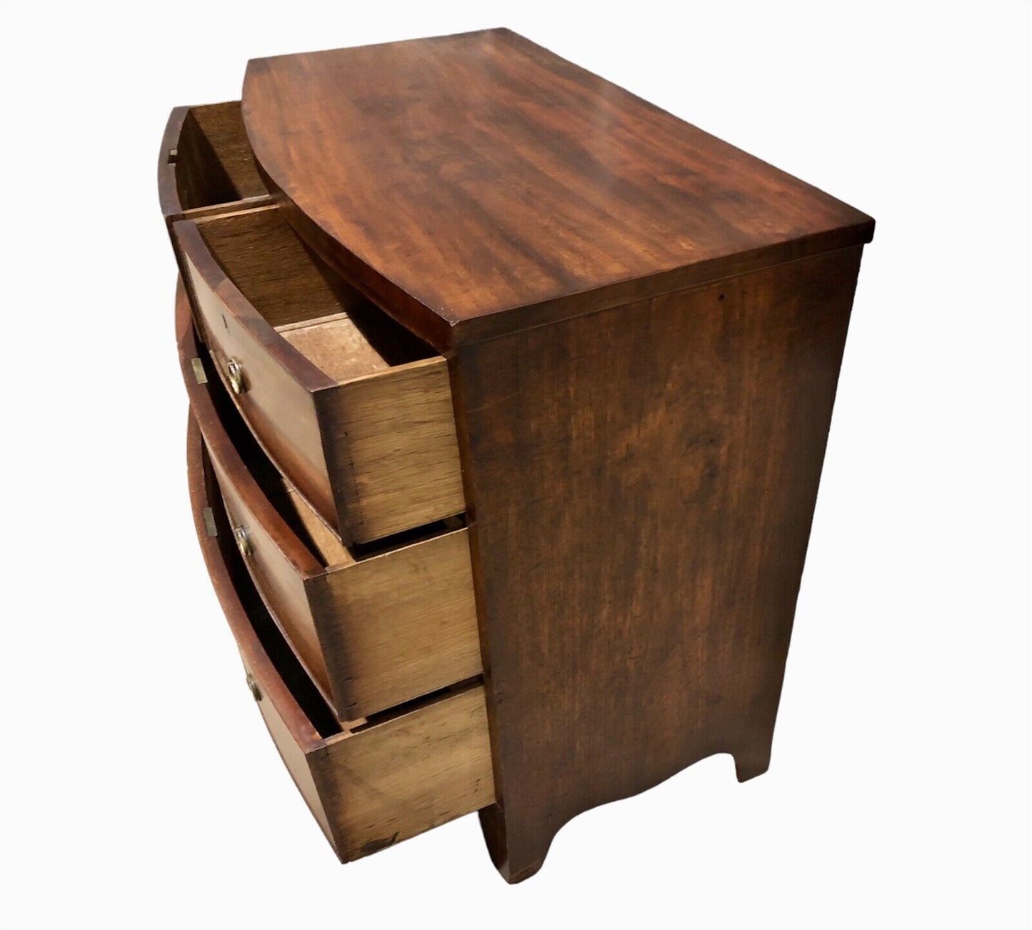 000884....Handsome Antique Regency Mahogany Bow Front Chest Of Drawers ( sold )