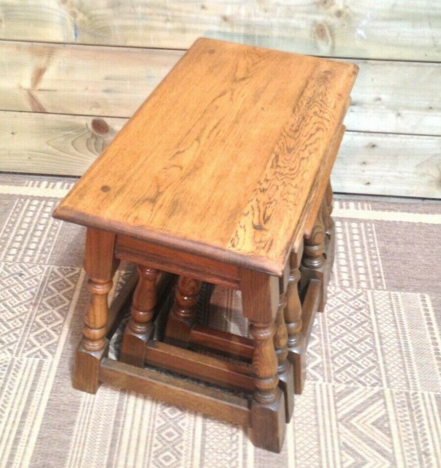 Old Charm Solid Oak Vintage Nest Of Tables