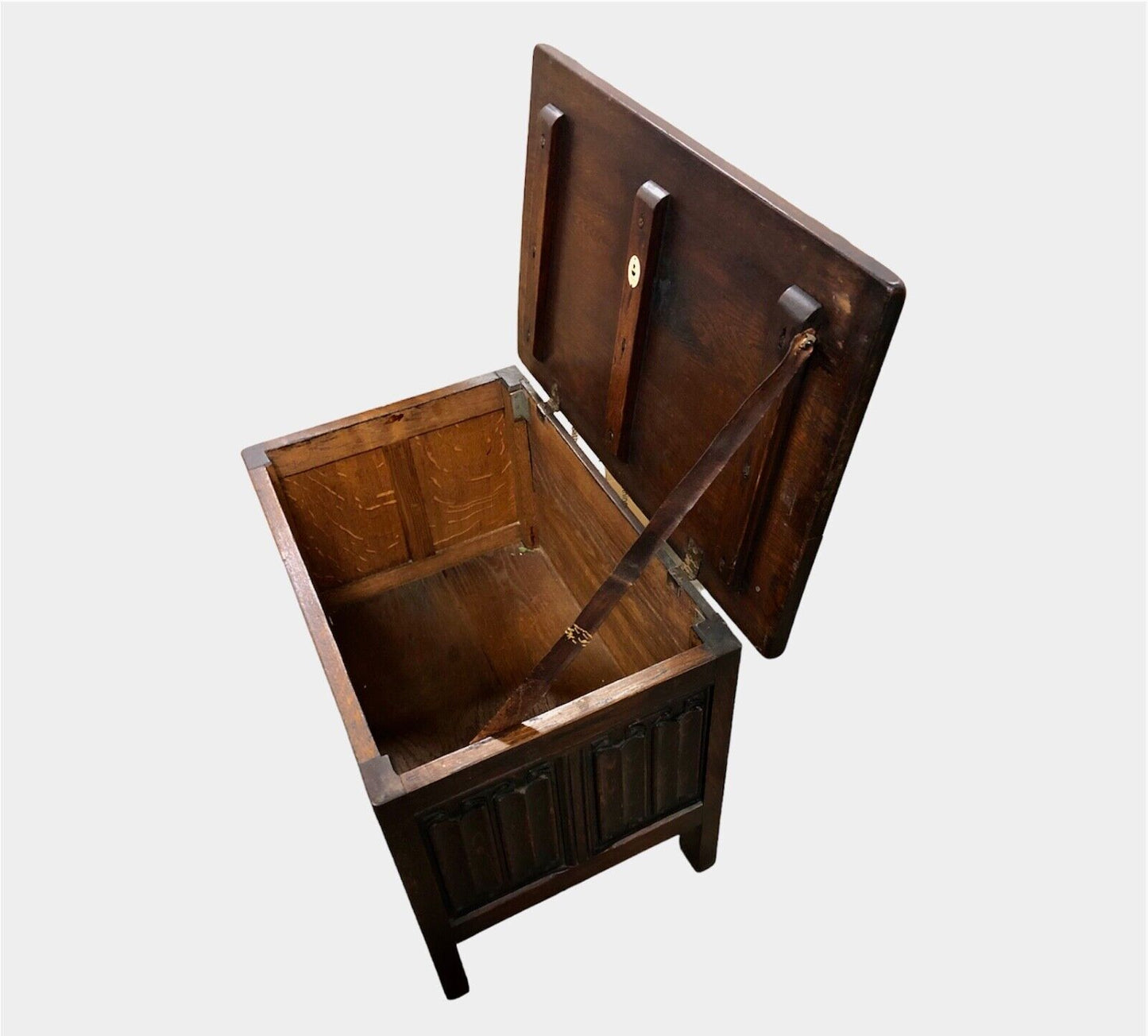 000891....Handsome Gothic Style Small Carved Oak Coffer / Storage Chest ( sold )