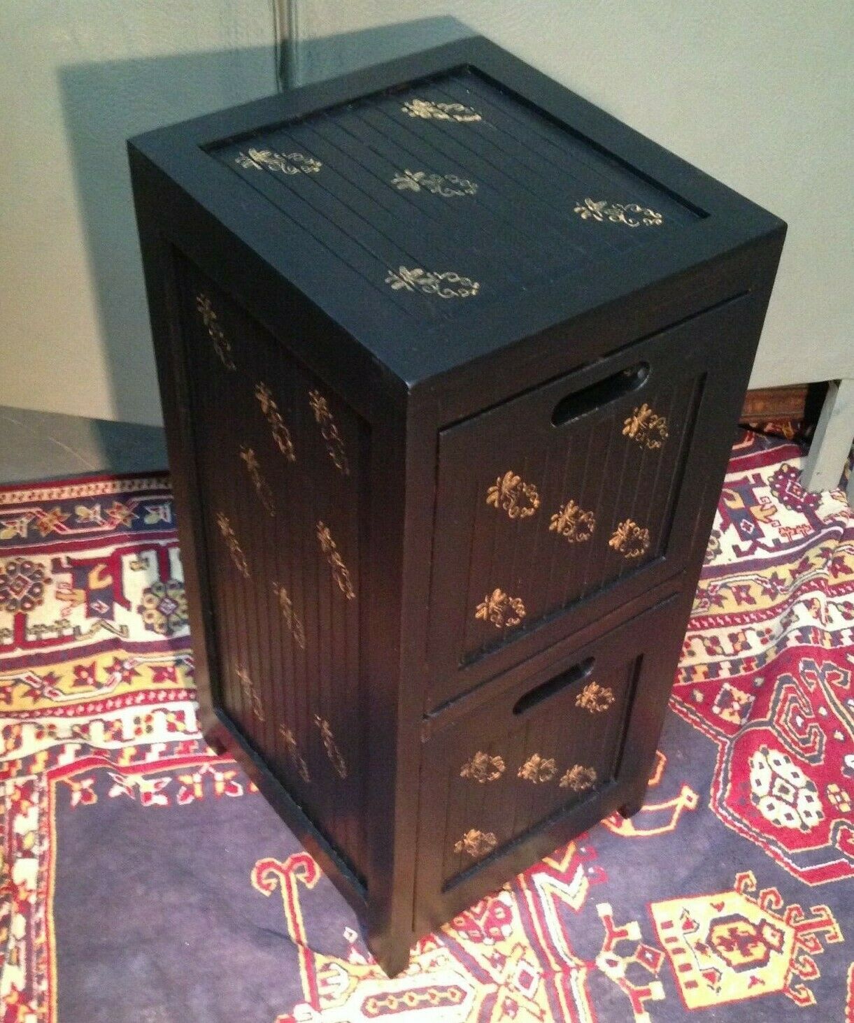 235.....A Pair Of Oriental Style Bedside Chests / Upcycled Bedside Cabinets ( SOLD )