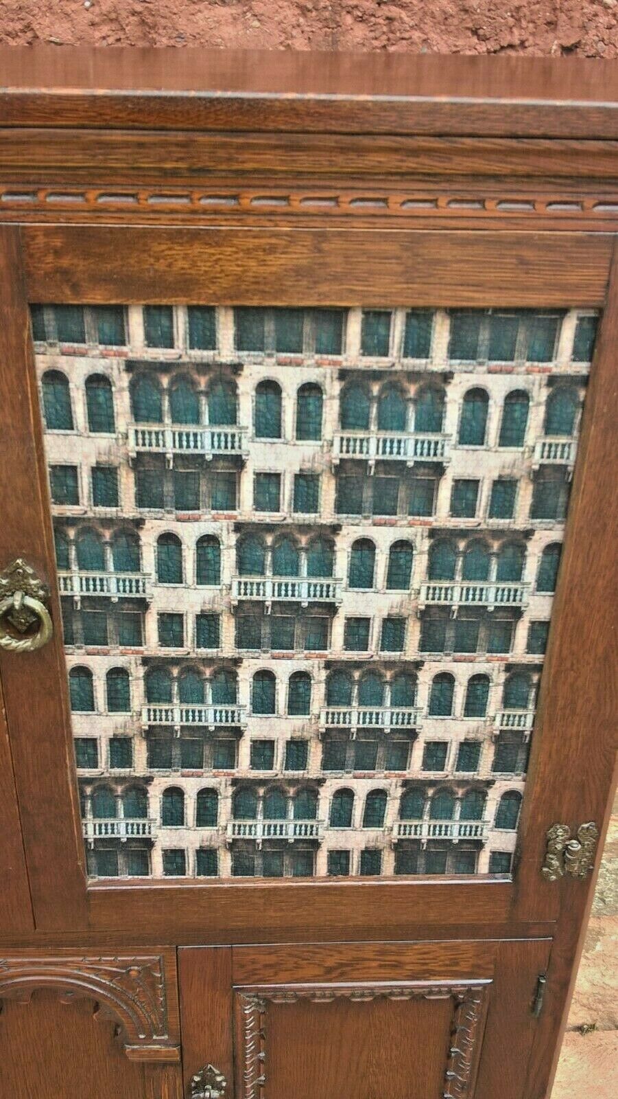 328.....Old Charm Oak Bookcase Or Vintage Carved Oak Cabinet ( SOLD )