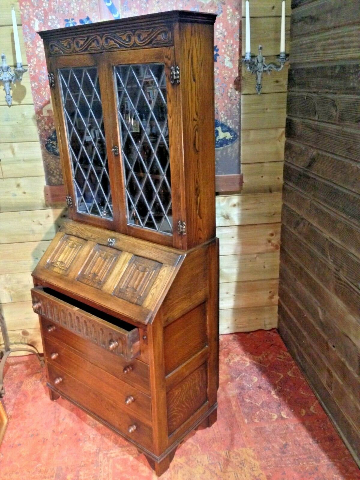 424.....Vintage Oak Bureau Bookcase / Old Charm Style Bureau Bookcase ( SOLD )