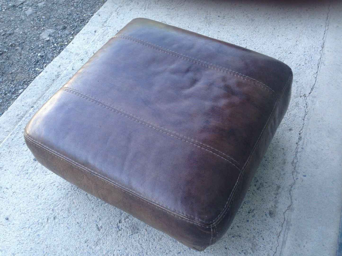 Refurbished Brown Leather Stool / Lovely Vintage Leather Footstool