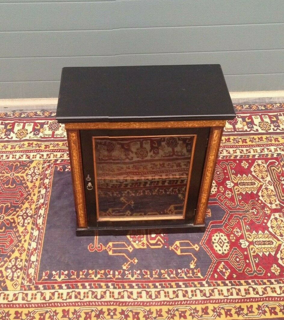 217.....Gorgeous Antique Ebonised Glazed Cabinet / Antique Medicine Cupboard