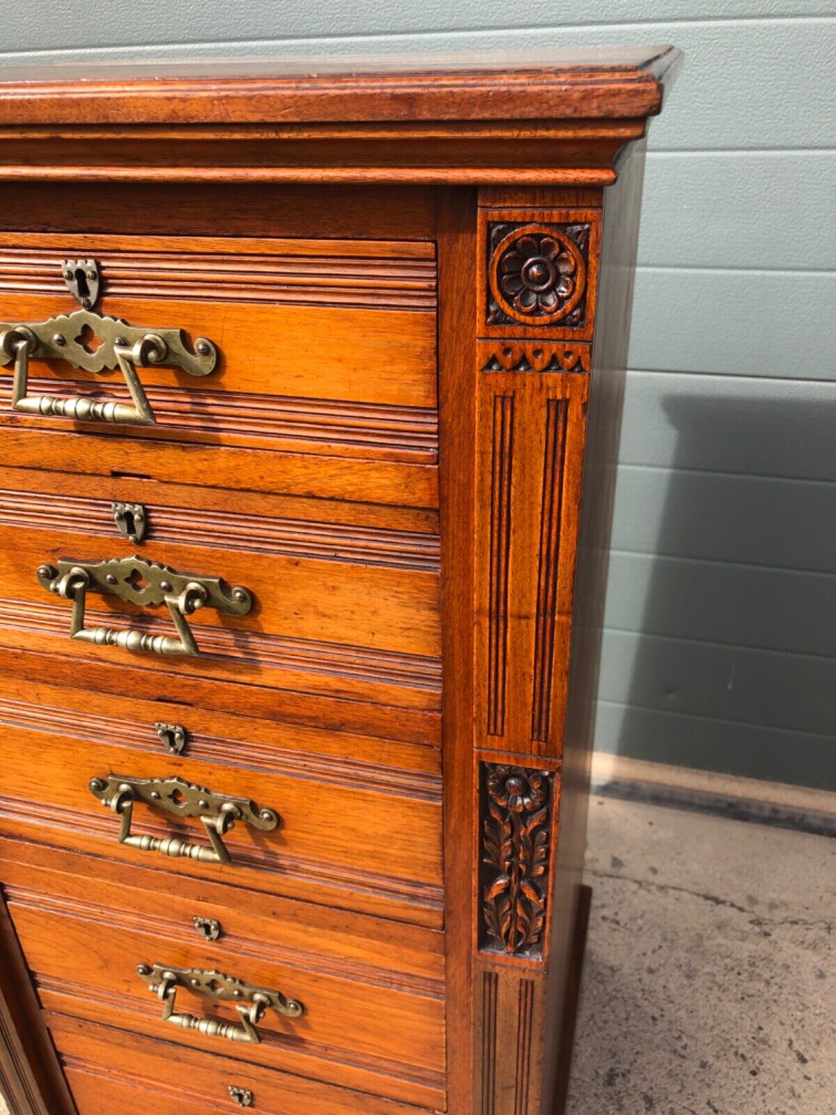 000905....Handsome Pair Of Antique Carved Walnut Chests Of Drawers / Tallboy Chests ( sold )