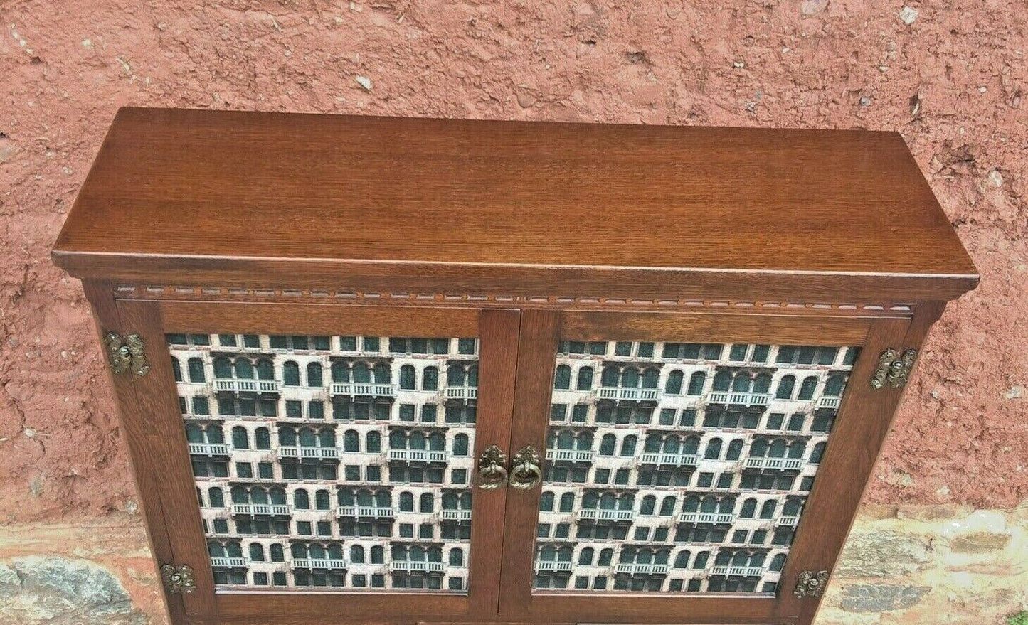 328.....Old Charm Oak Bookcase Or Vintage Carved Oak Cabinet ( SOLD )