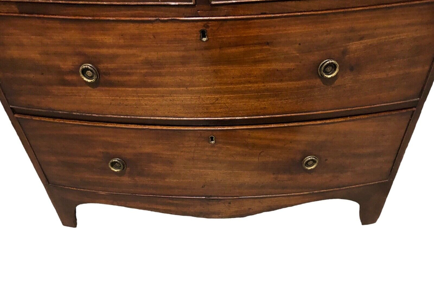 000884....Handsome Antique Regency Mahogany Bow Front Chest Of Drawers ( sold )