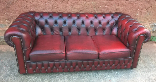 Leather Chesterfield 3 Seat Sofa / Chesterfield Dark Red Sofa
