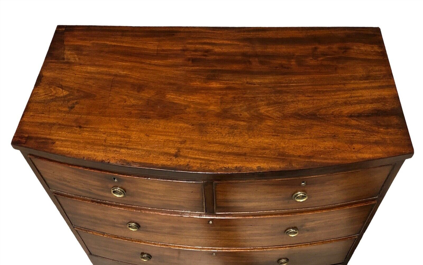 000884....Handsome Antique Regency Mahogany Bow Front Chest Of Drawers ( sold )