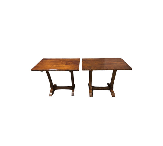 000885....Handsome Pair Of Oak Arts And Crafts Gothic Style Occasional Tables (sold )
