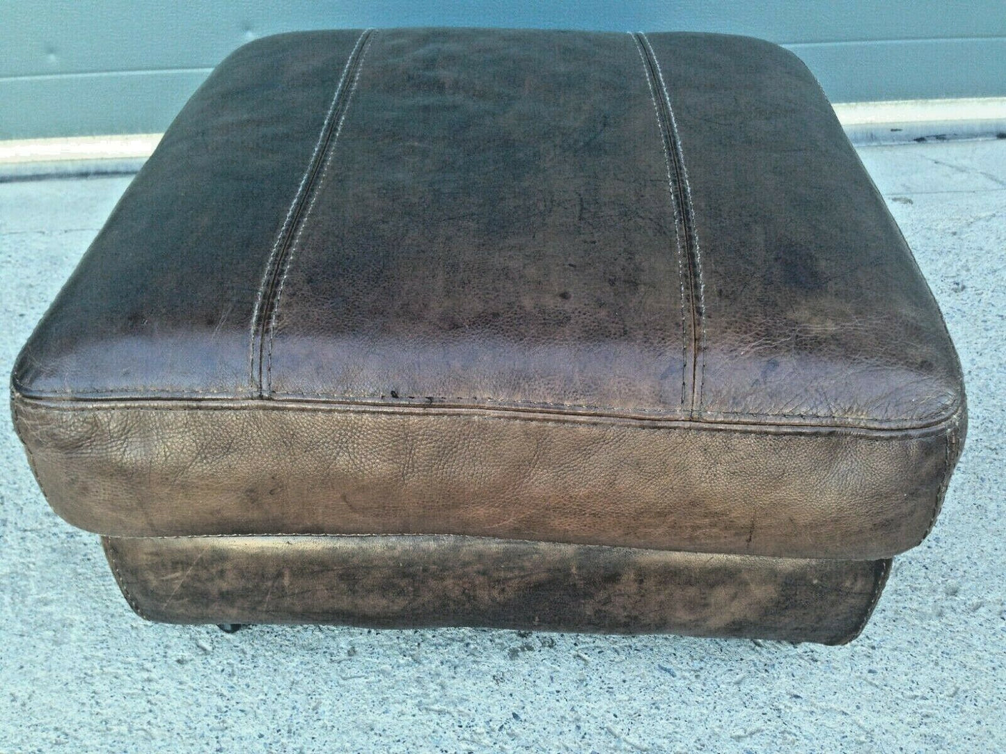 Refurbished Brown Leather Stool / Lovely Vintage Leather Footstool