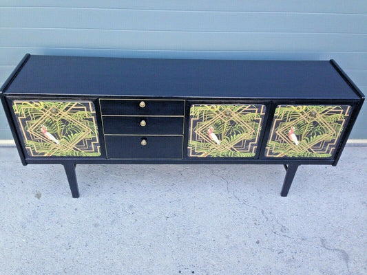 232.....Stunning Retro Sideboard Refinished In Black And Decoupage Decoration ( SOLD )