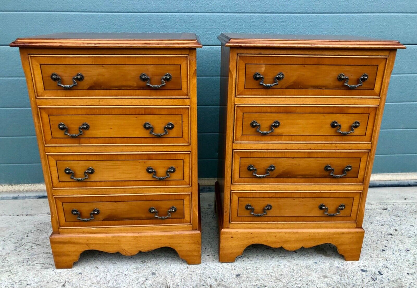 000893....Handsome Pair Of Vintage Yew Bedside Chests / Bedside Tables
