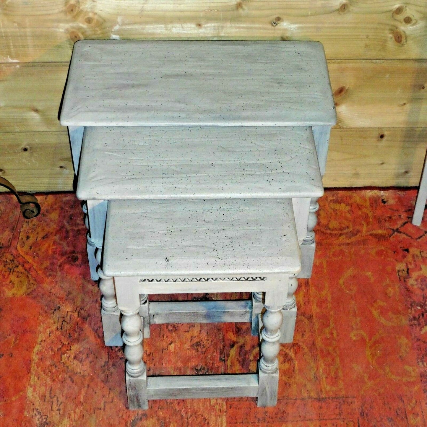 117.....Rustic Rough Finish Nest Of Tables / Vintage Nest Of Tables ( sold )