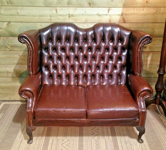 Vintage Leather Chesterfield Style Sofa / High Back Sofa