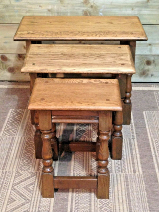 Old Charm Solid Oak Vintage Nest Of Tables