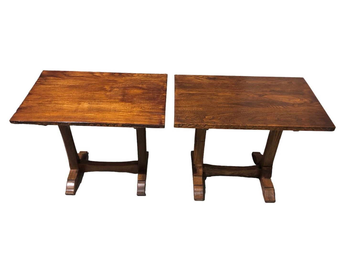 000885....Handsome Pair Of Oak Arts And Crafts Gothic Style Occasional Tables (sold )