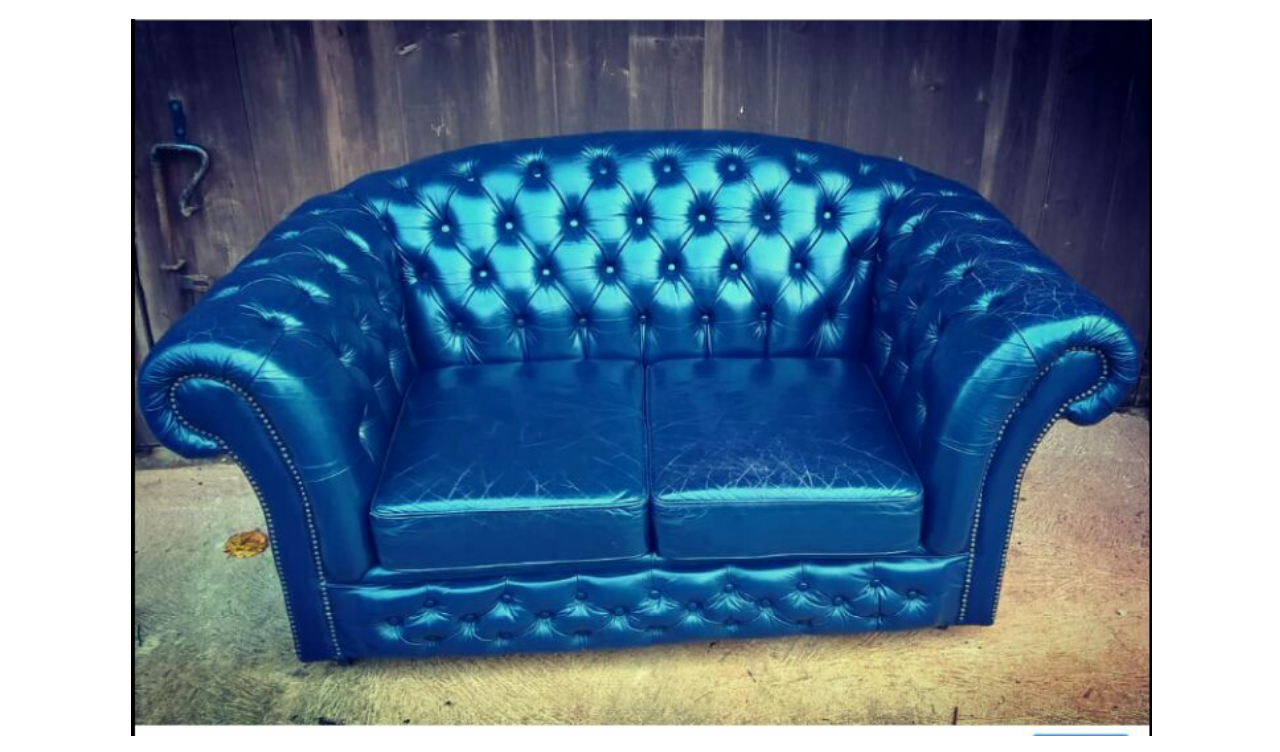 Stunning Vintage Dark Blue Chesterfield Style Leather Sofa