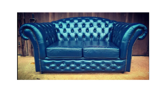 Stunning Vintage Dark Blue Chesterfield Style Leather Sofa