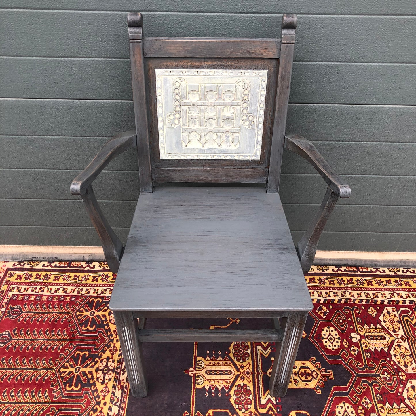 A Pair Of Carved Oak Carver Chairs / Vintage Hall Chairs ( SOLD )