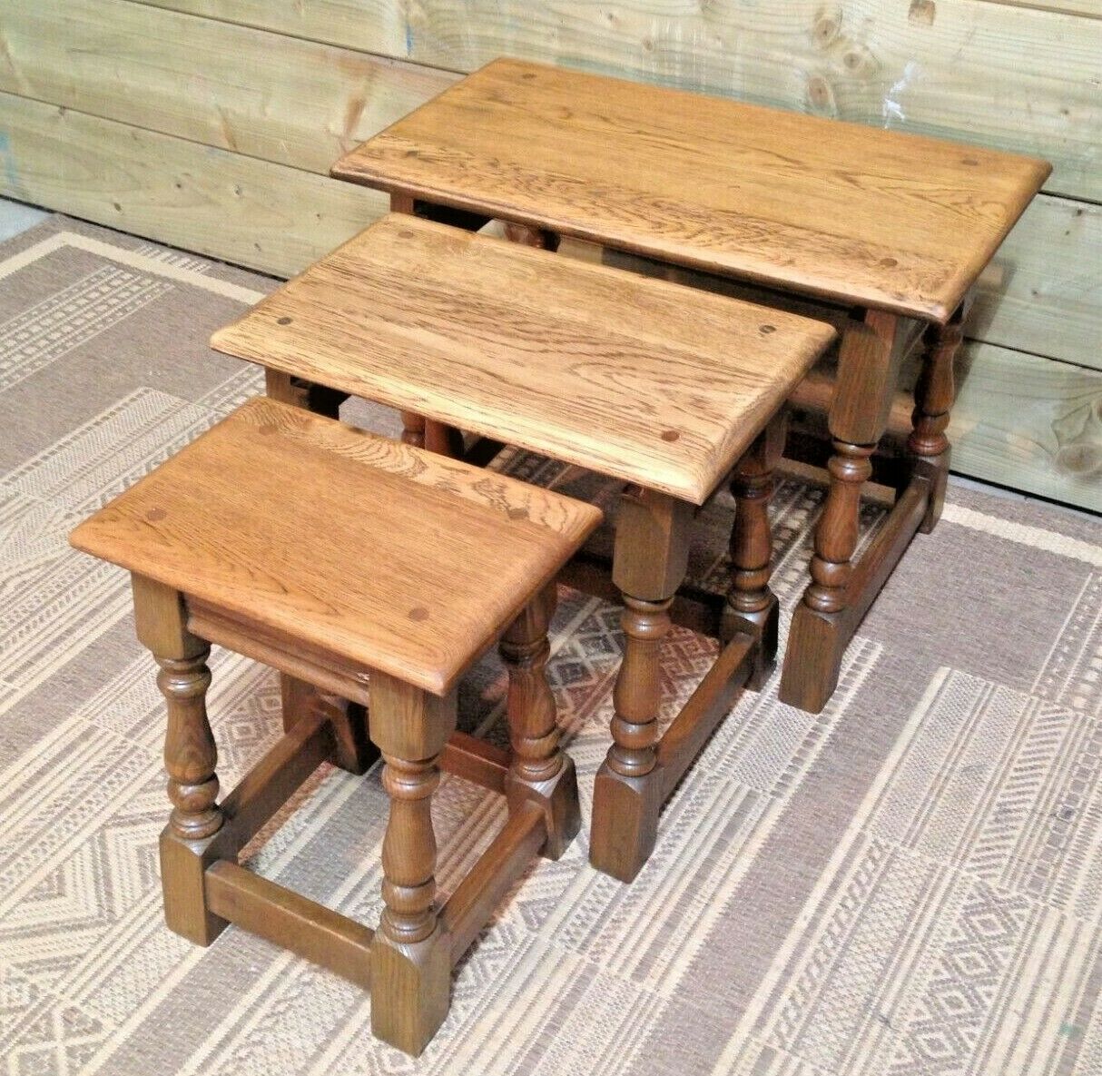 Old Charm Solid Oak Vintage Nest Of Tables
