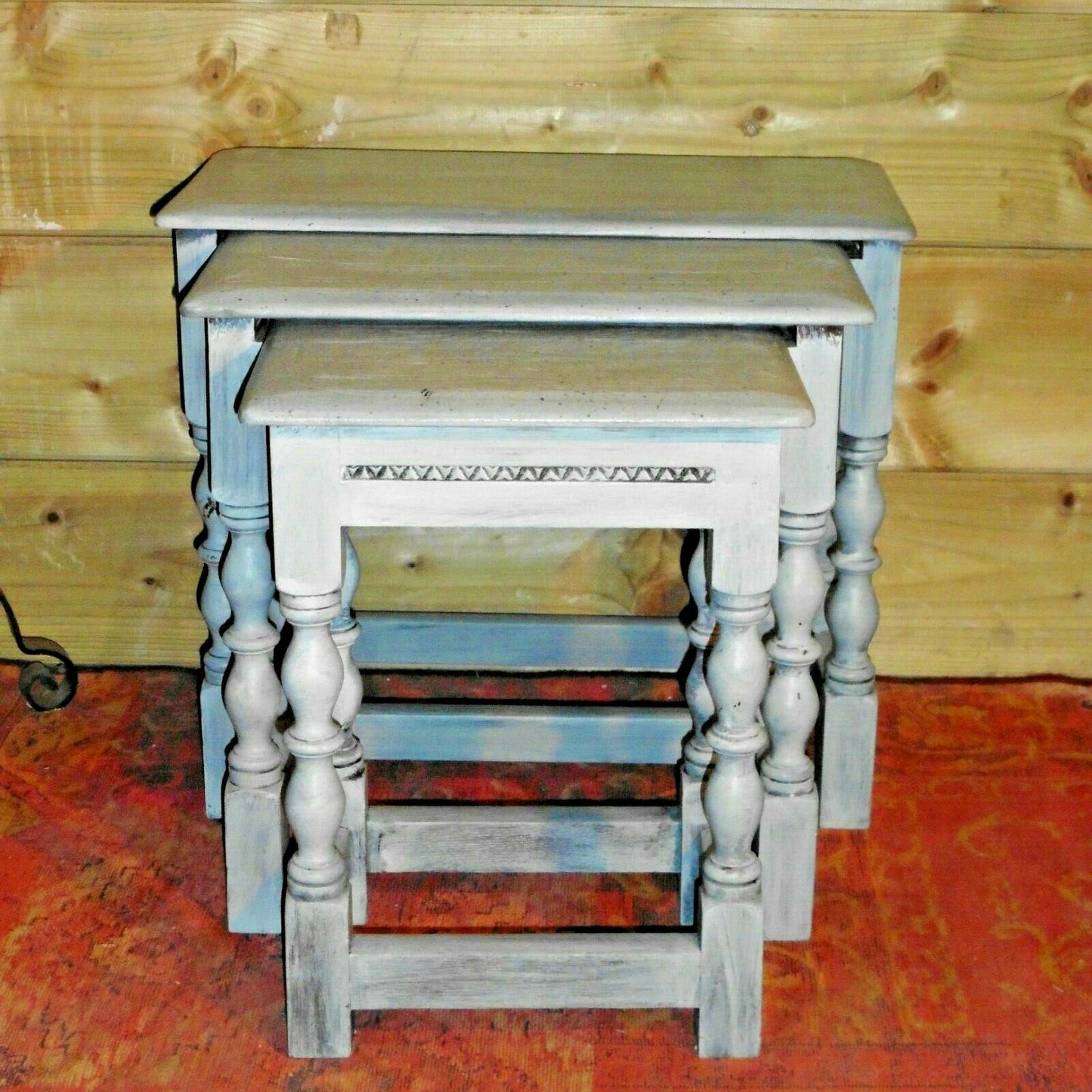 117.....Rustic Rough Finish Nest Of Tables / Vintage Nest Of Tables ( sold )