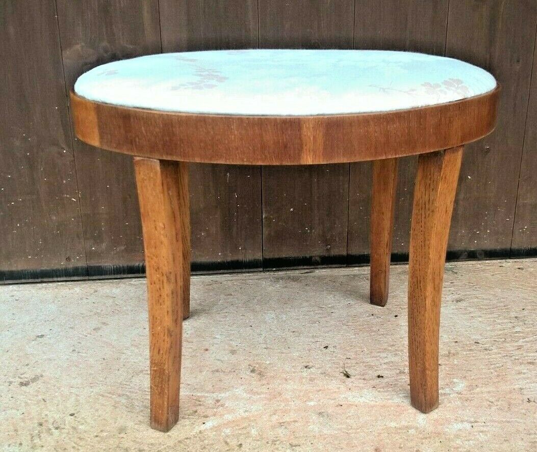 Art Deco Oak Stool / Oval Stripped Oak Stool