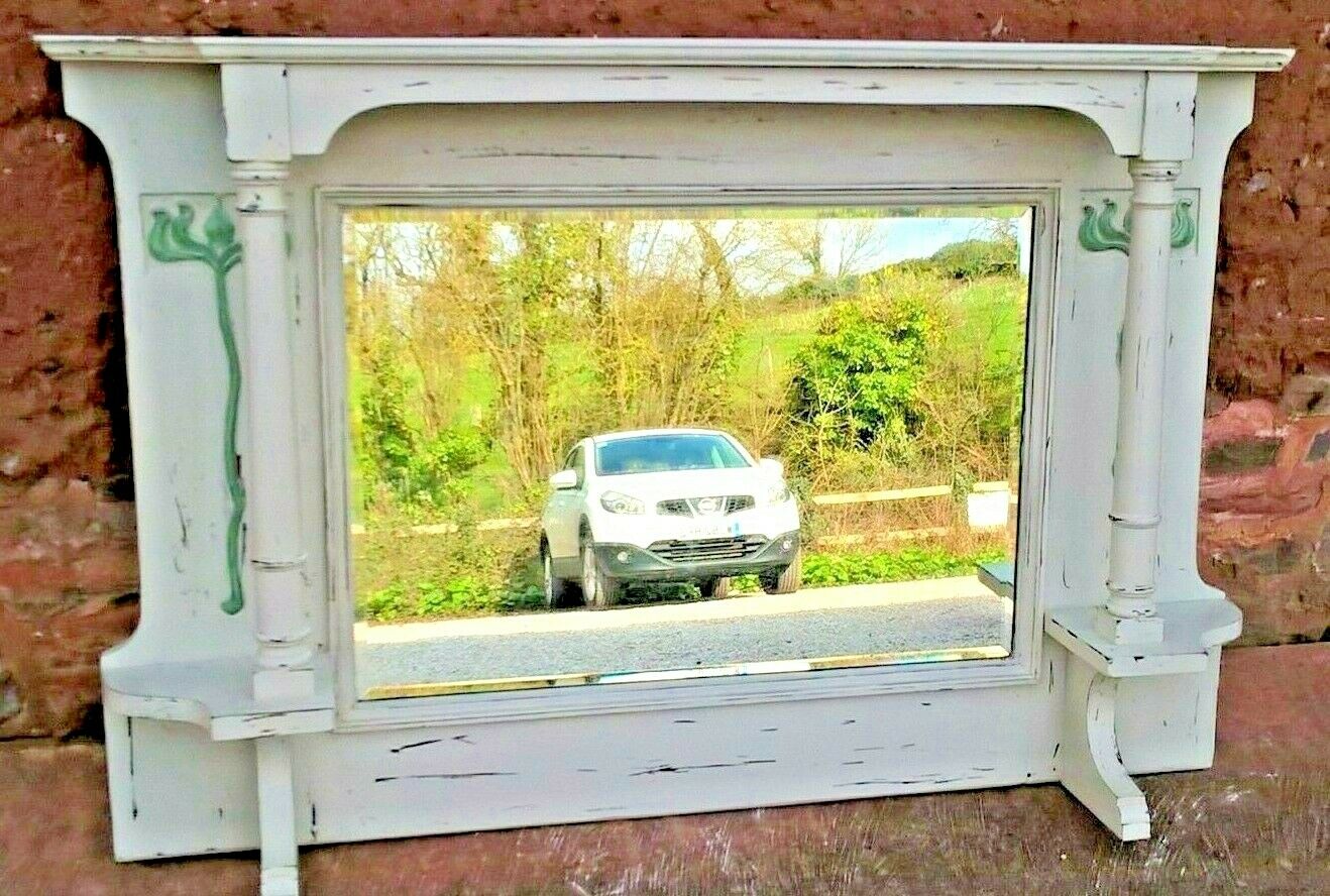 Art Nouveau Overmantel Mirror / Carved Frame Mirror