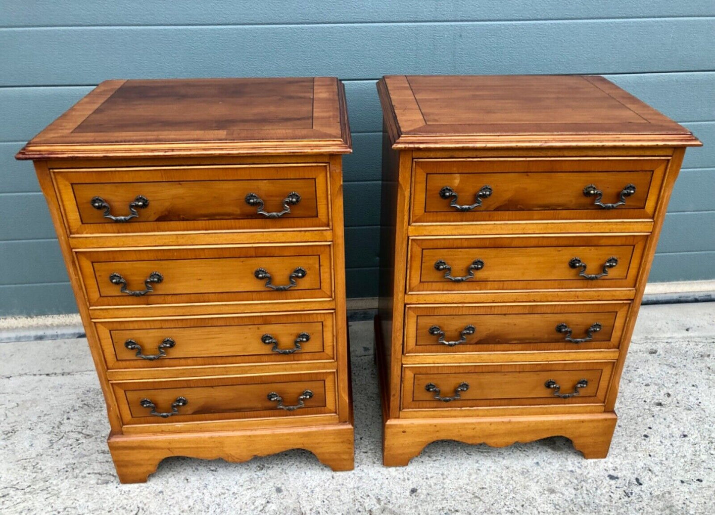 000893....Handsome Pair Of Vintage Yew Bedside Chests / Bedside Tables