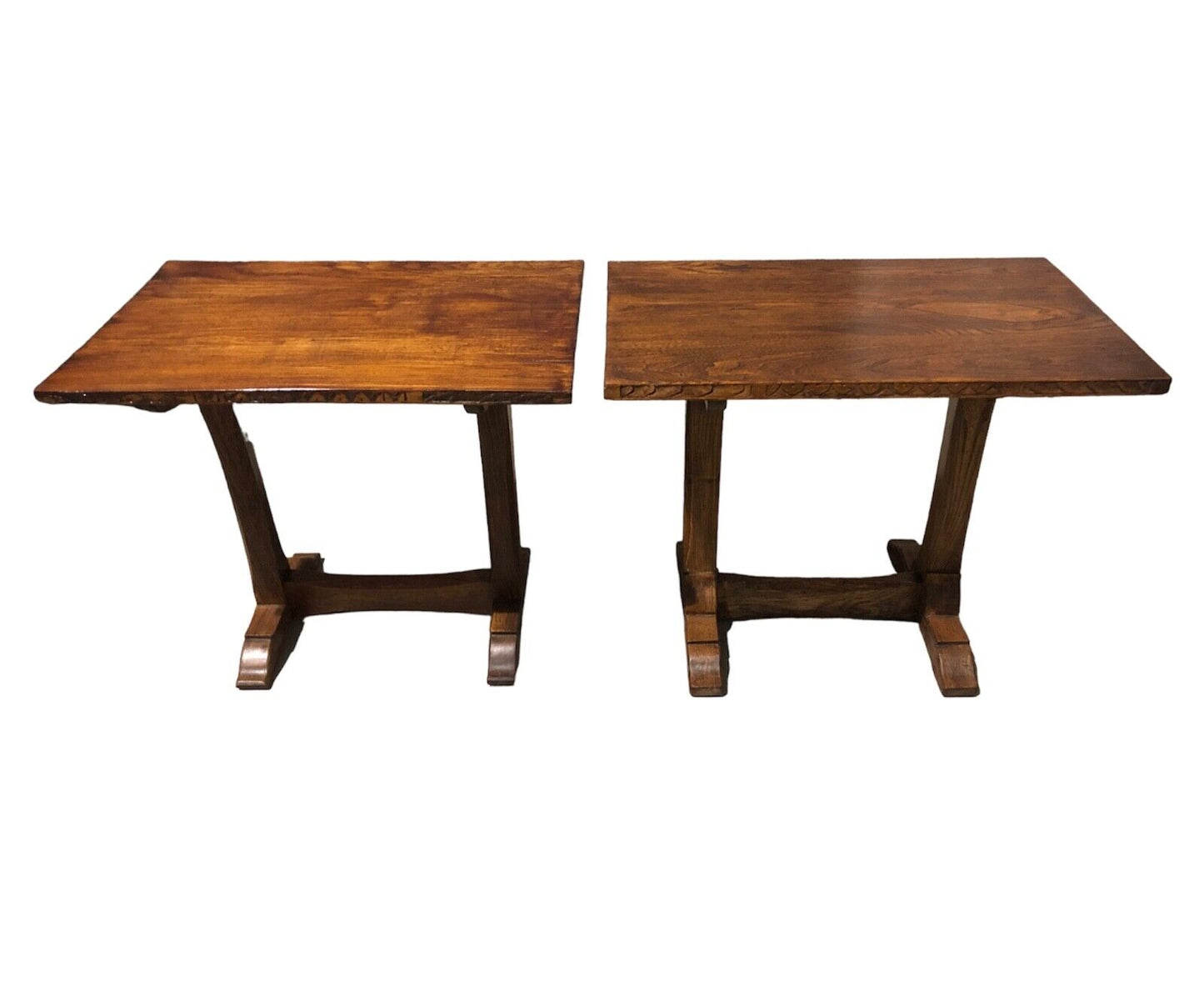 000885....Handsome Pair Of Oak Arts And Crafts Gothic Style Occasional Tables (sold )