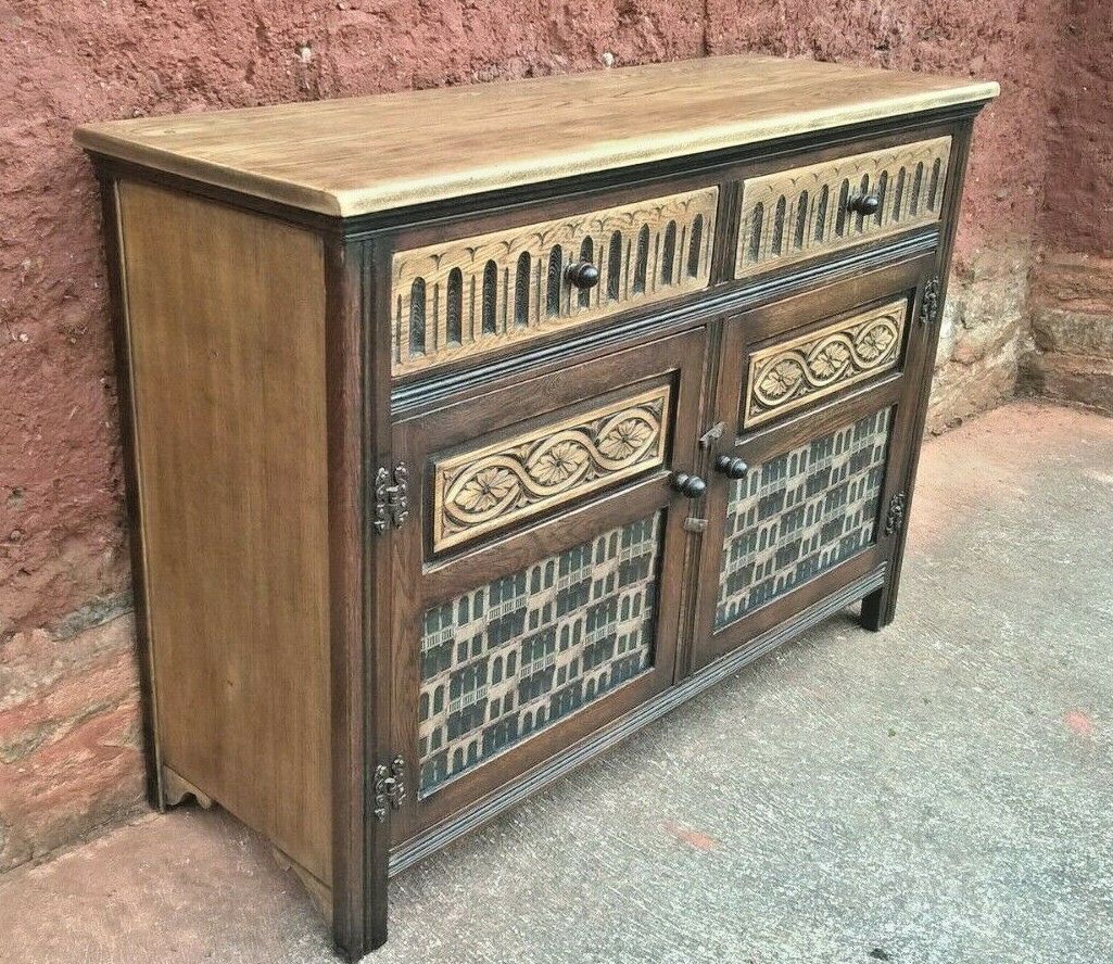 Vintage Carved Oak Dresser Base Old Charm Style Sideboard
