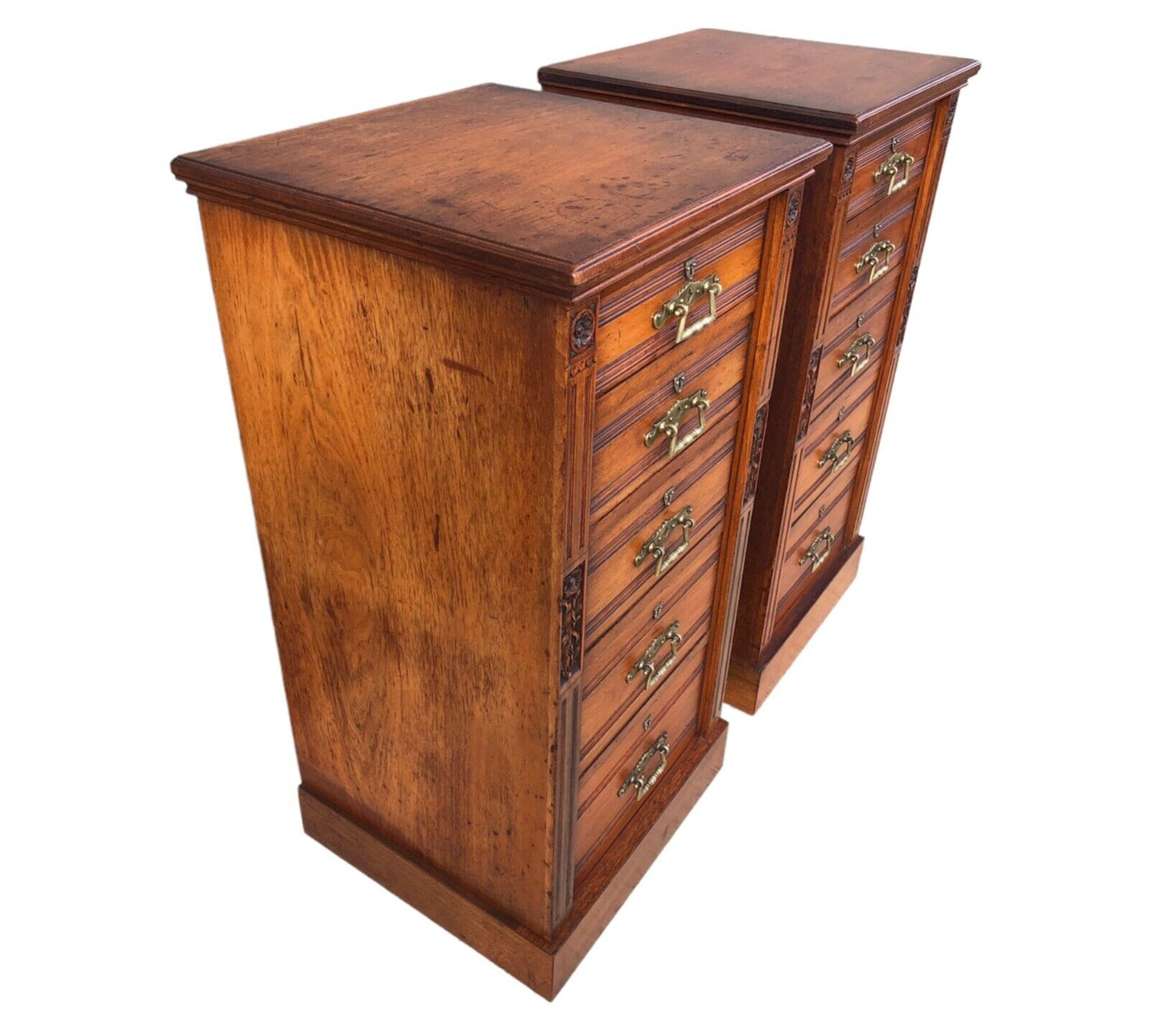 000905....Handsome Pair Of Antique Carved Walnut Chests Of Drawers / Tallboy Chests ( sold )