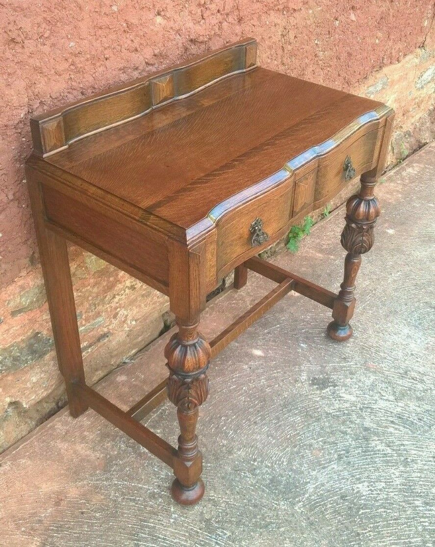 Superb Carved Oak Side Table / Vintage Writing Table