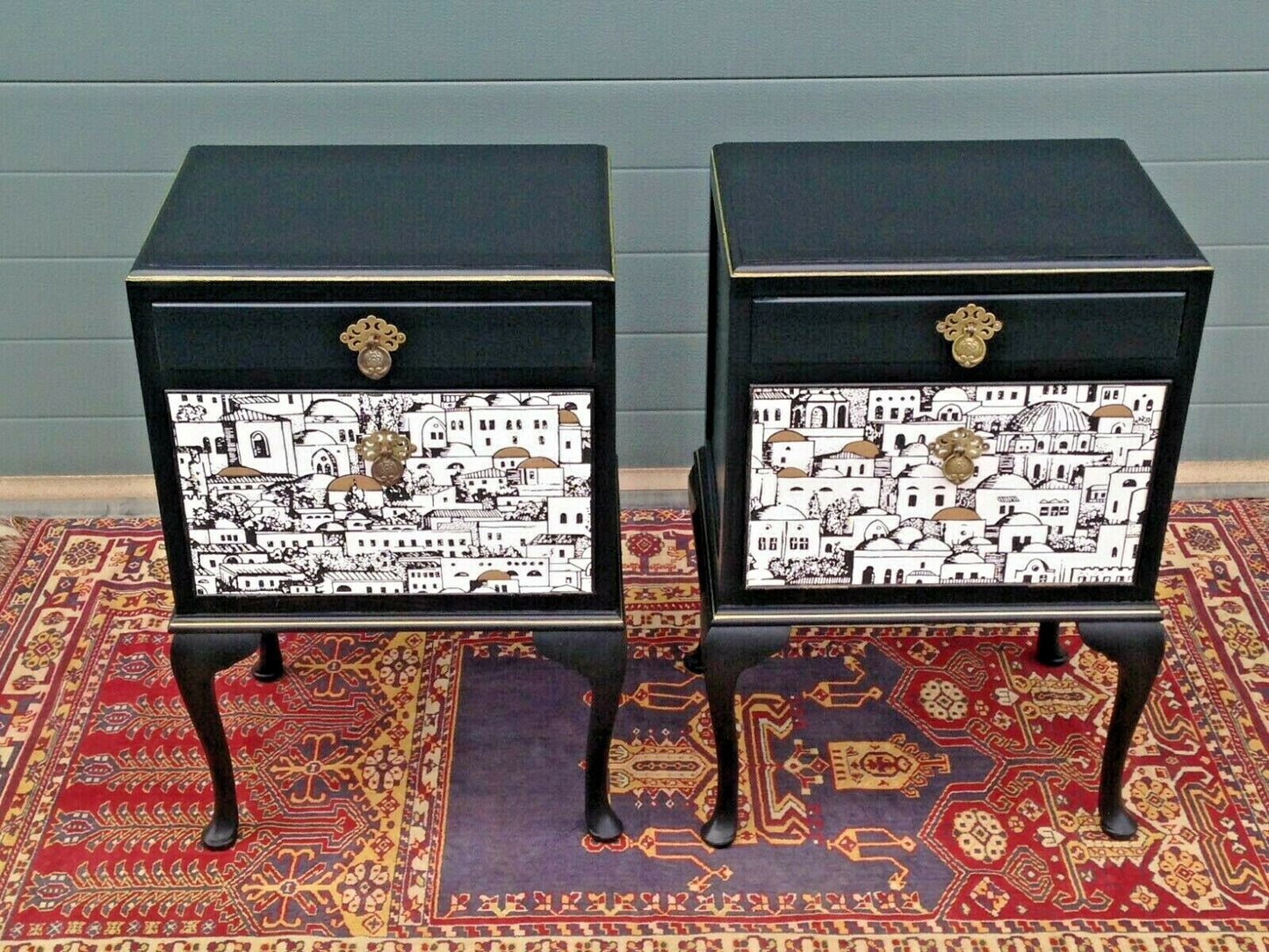 Bedside Cabinets With Fornasetti Style Decoration / Bedside Tables