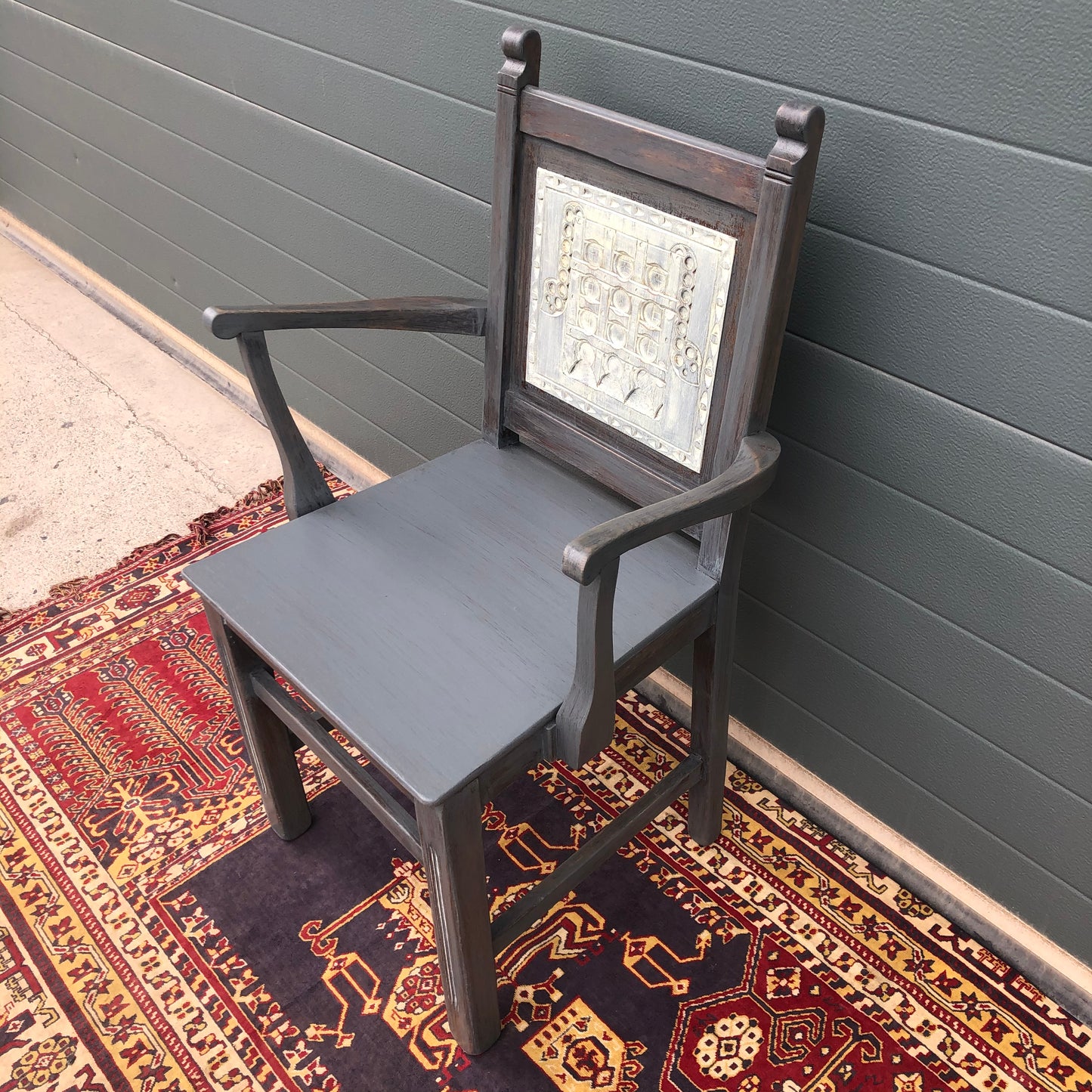 A Pair Of Carved Oak Carver Chairs / Vintage Hall Chairs ( SOLD )