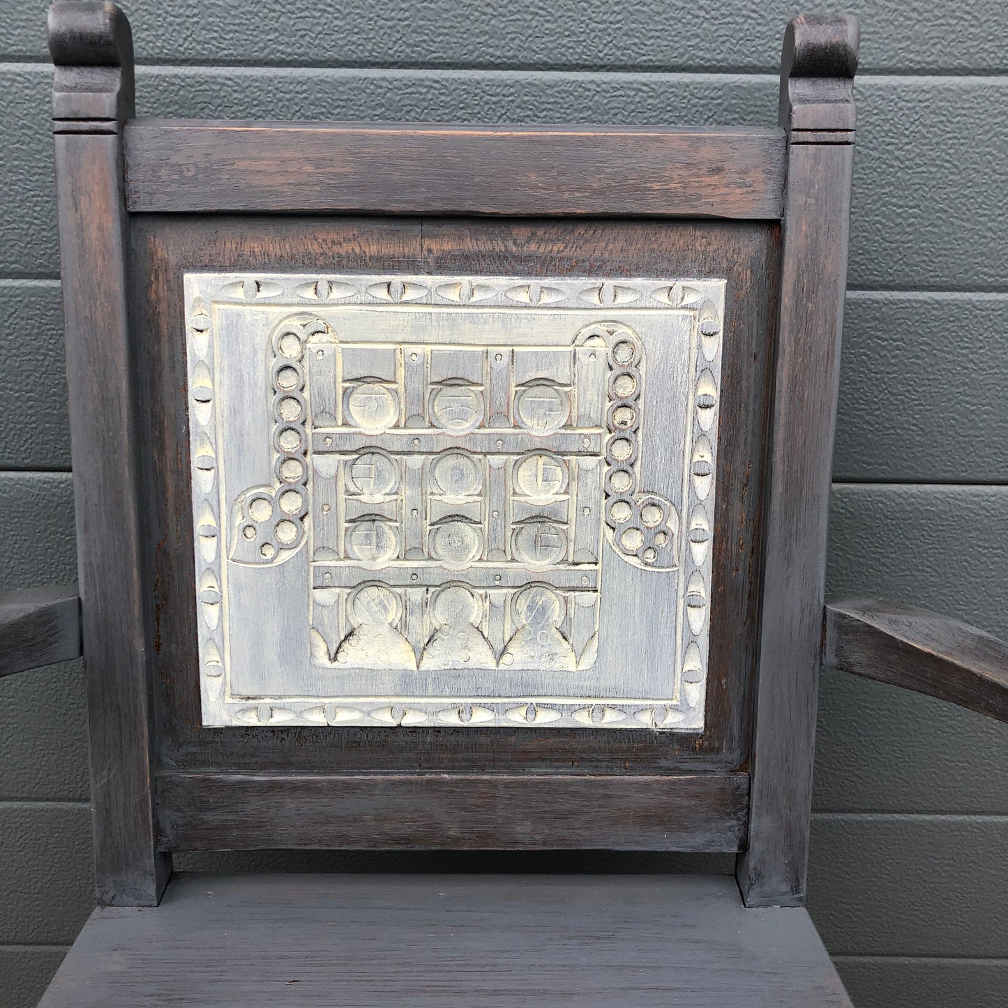 A Pair Of Carved Oak Carver Chairs / Vintage Hall Chairs ( SOLD )