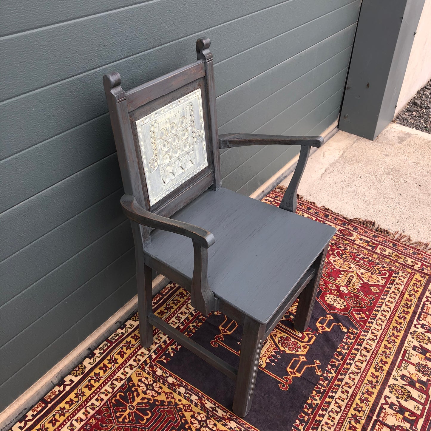 A Pair Of Carved Oak Carver Chairs / Vintage Hall Chairs ( SOLD )