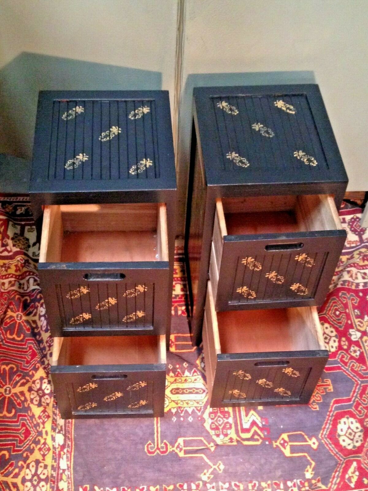 235.....A Pair Of Oriental Style Bedside Chests / Upcycled Bedside Cabinets ( SOLD )