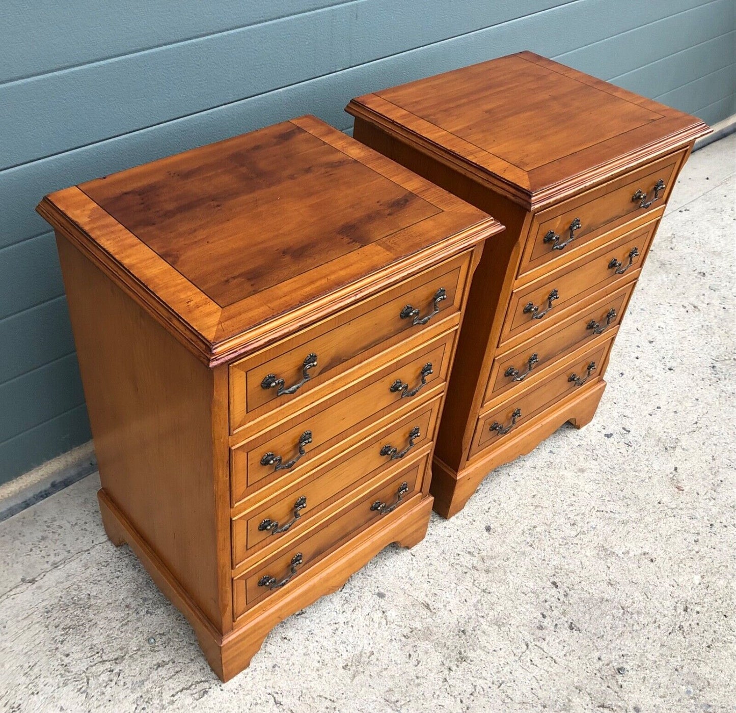 000893....Handsome Pair Of Vintage Yew Bedside Chests / Bedside Tables