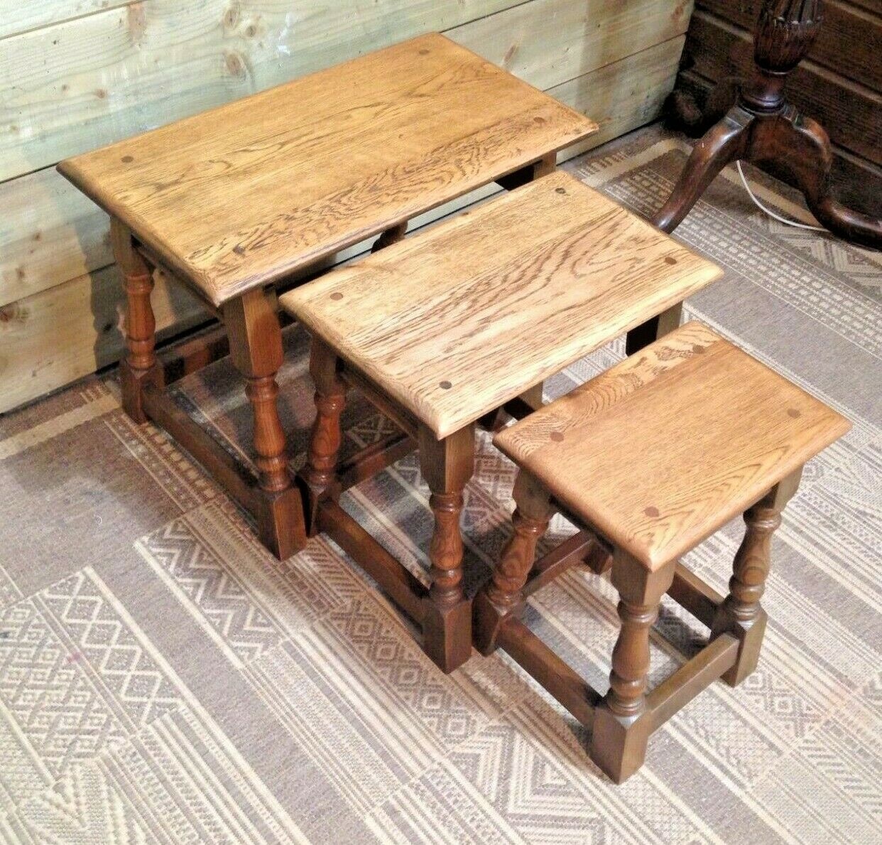 Old Charm Solid Oak Vintage Nest Of Tables