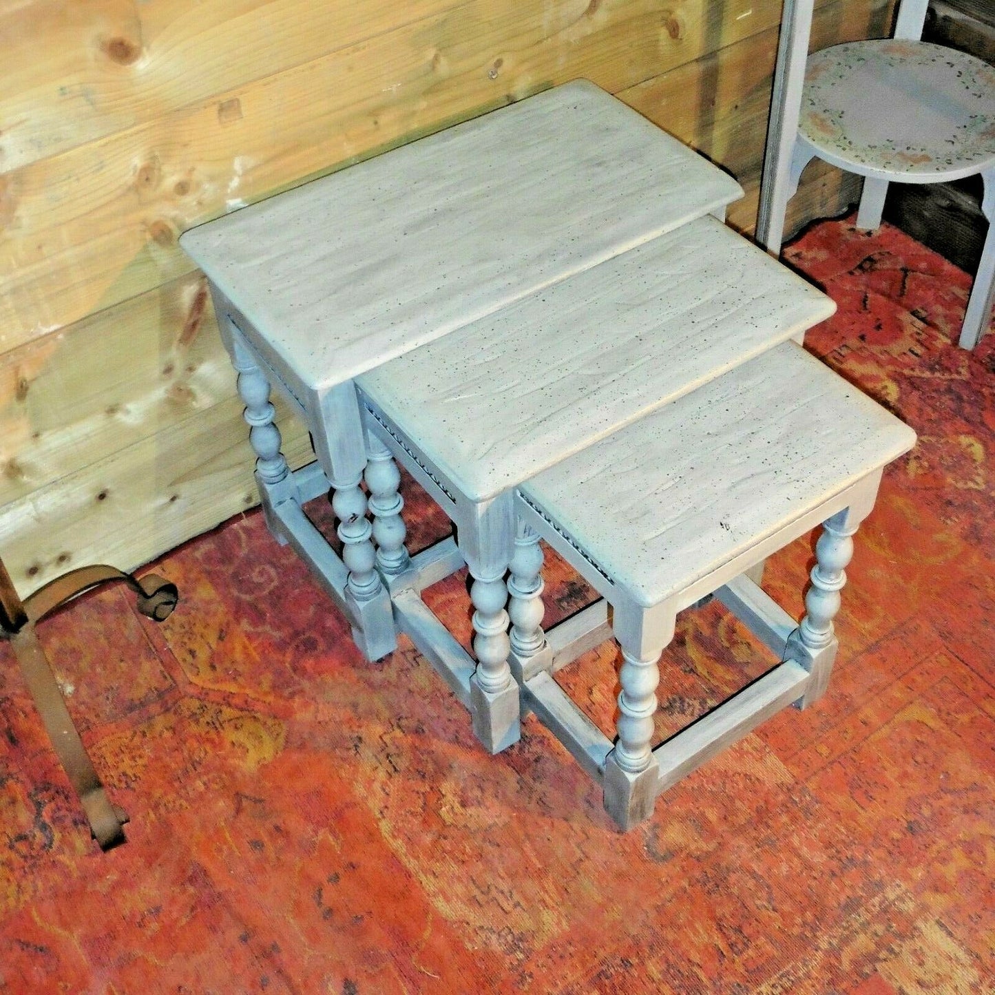 117.....Rustic Rough Finish Nest Of Tables / Vintage Nest Of Tables ( sold )