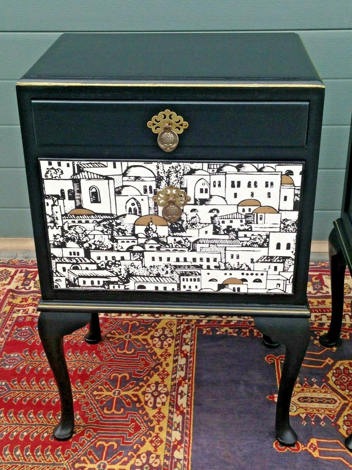 Bedside Cabinets With Fornasetti Style Decoration / Bedside Tables