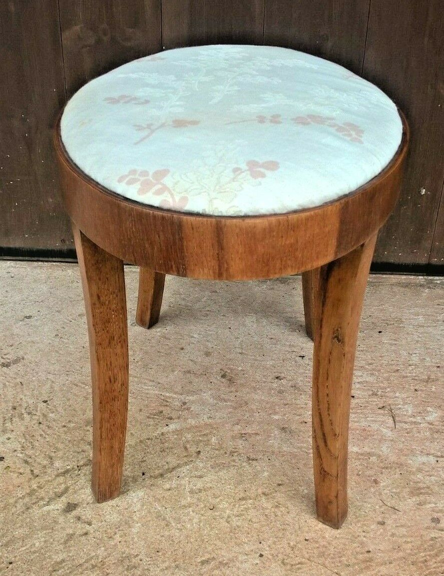 Art Deco Oak Stool / Oval Stripped Oak Stool