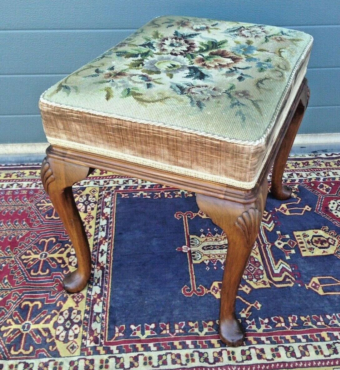 Vintage Stool By Maples / Carved Vintage Stool ( SOLD )