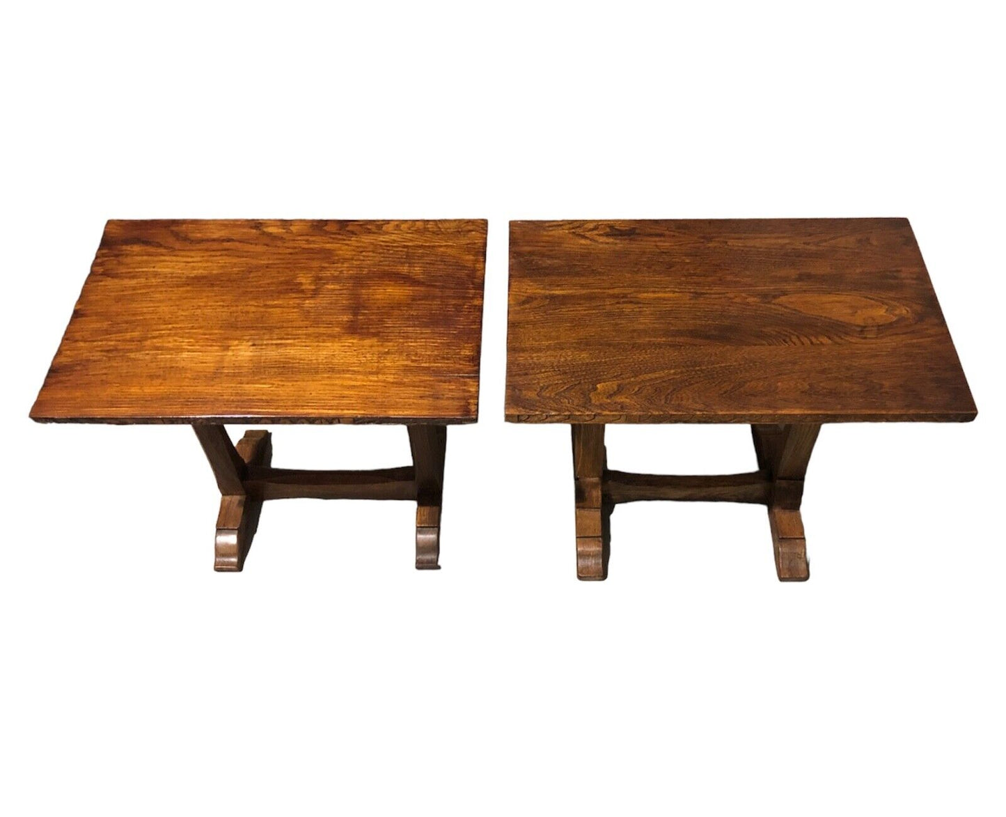 000885....Handsome Pair Of Oak Arts And Crafts Gothic Style Occasional Tables (sold )