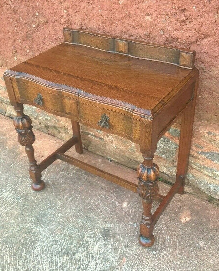 Superb Carved Oak Side Table / Vintage Writing Table