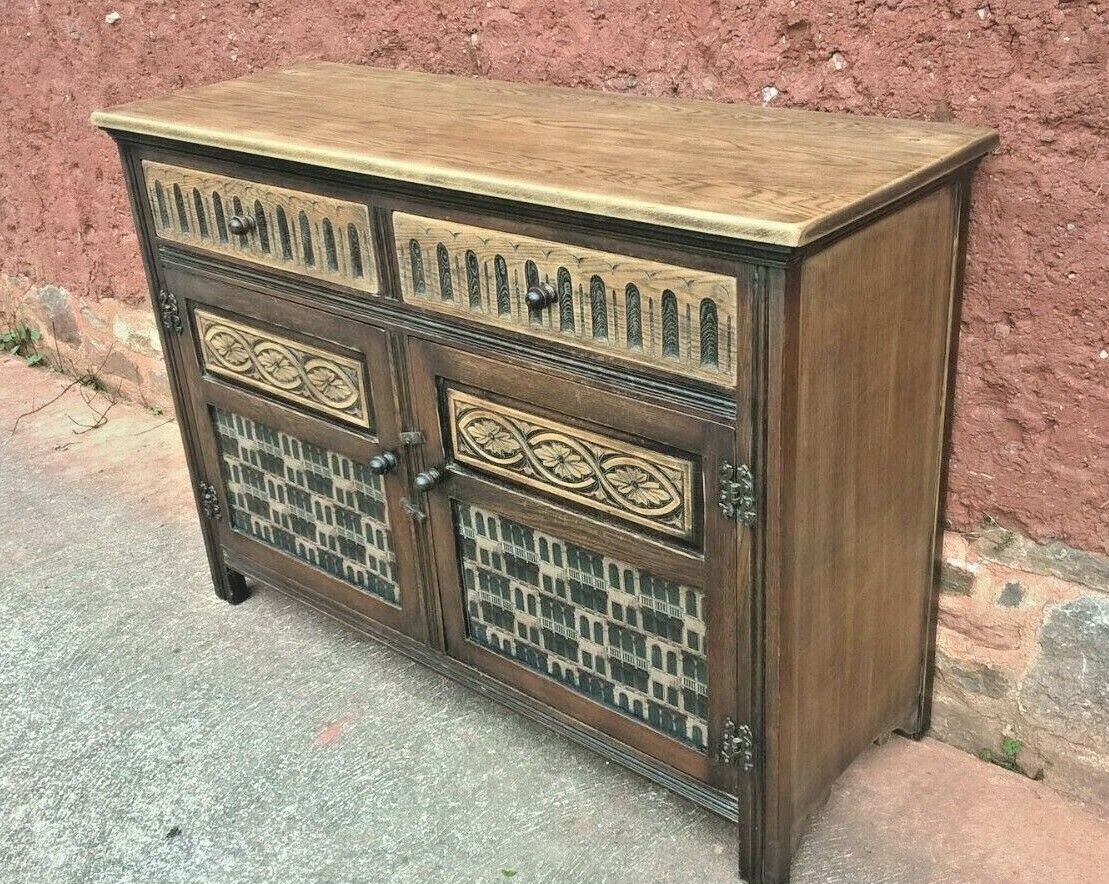Vintage Carved Oak Dresser Base Old Charm Style Sideboard