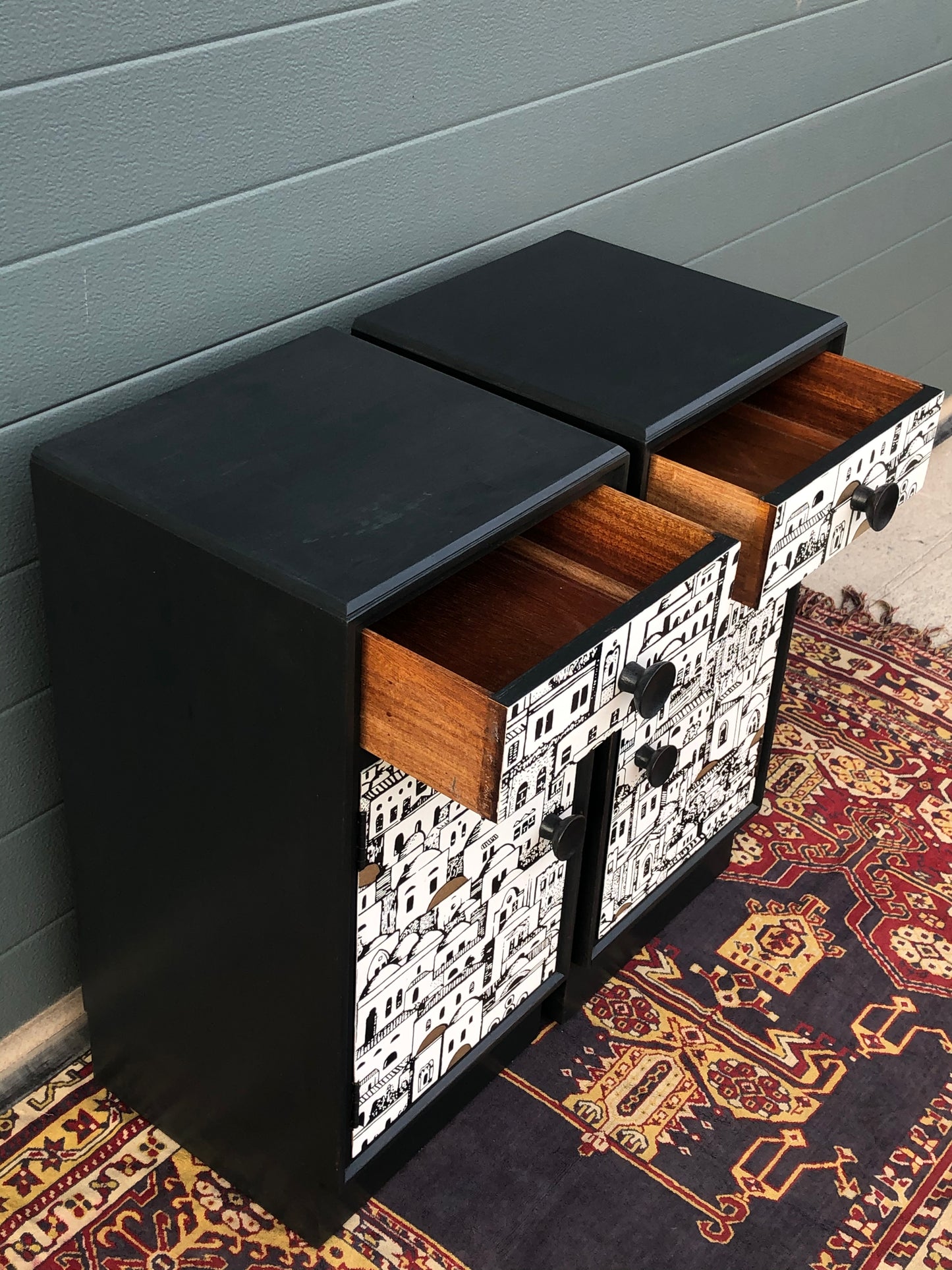 Pair Of Refinished Art Deco Style Bedside Cabinets / Bedside Tables ( SOLD )